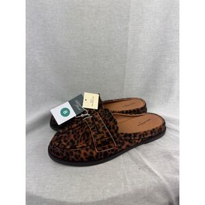 Universal Thread Leopard Print Mule Loafers Women 8 Brown Faux Fur Slip On Shoes